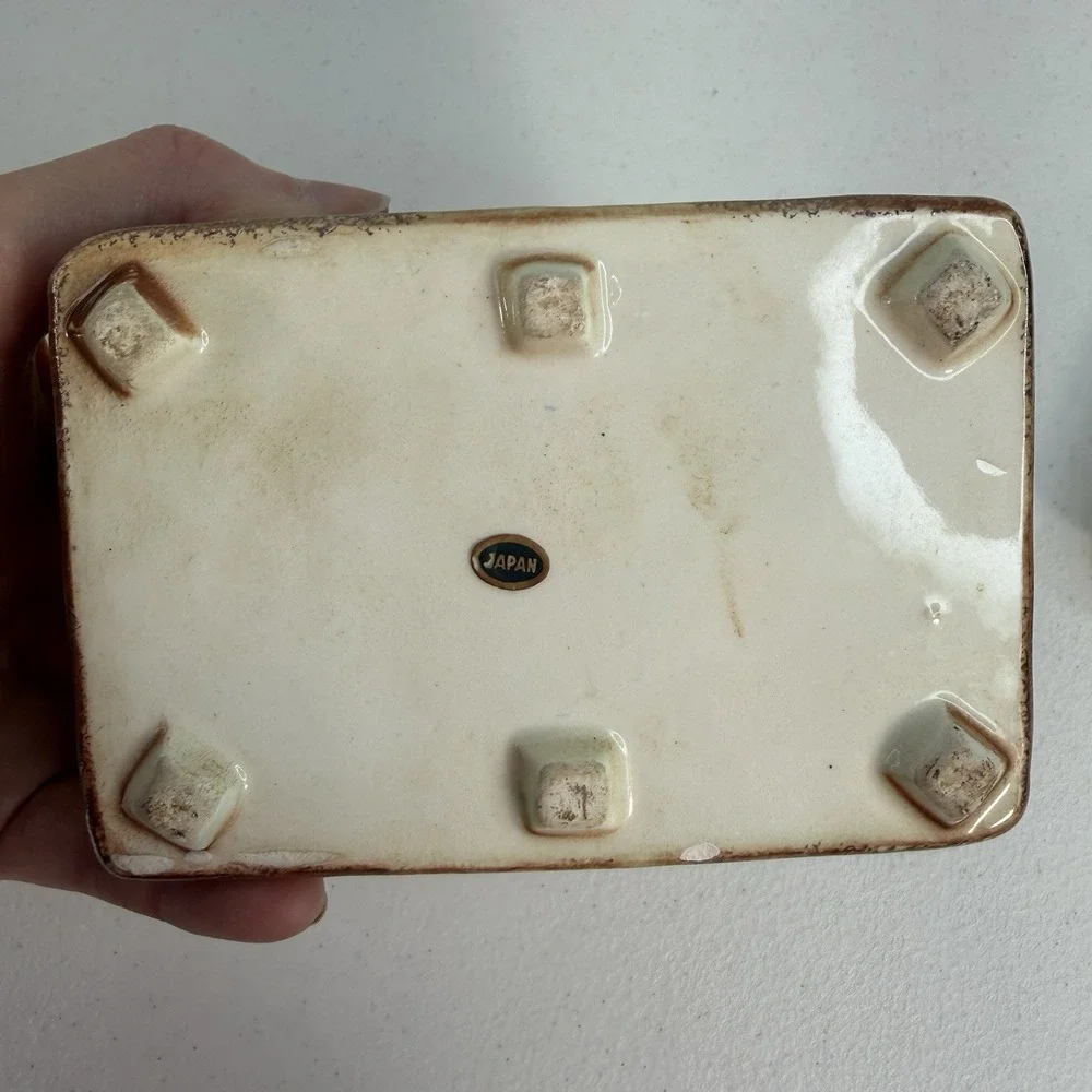 Vtg 50's Hand Paint Porcelain 3-D Trinket Jewelry Box Tray Japan Tree House Lake